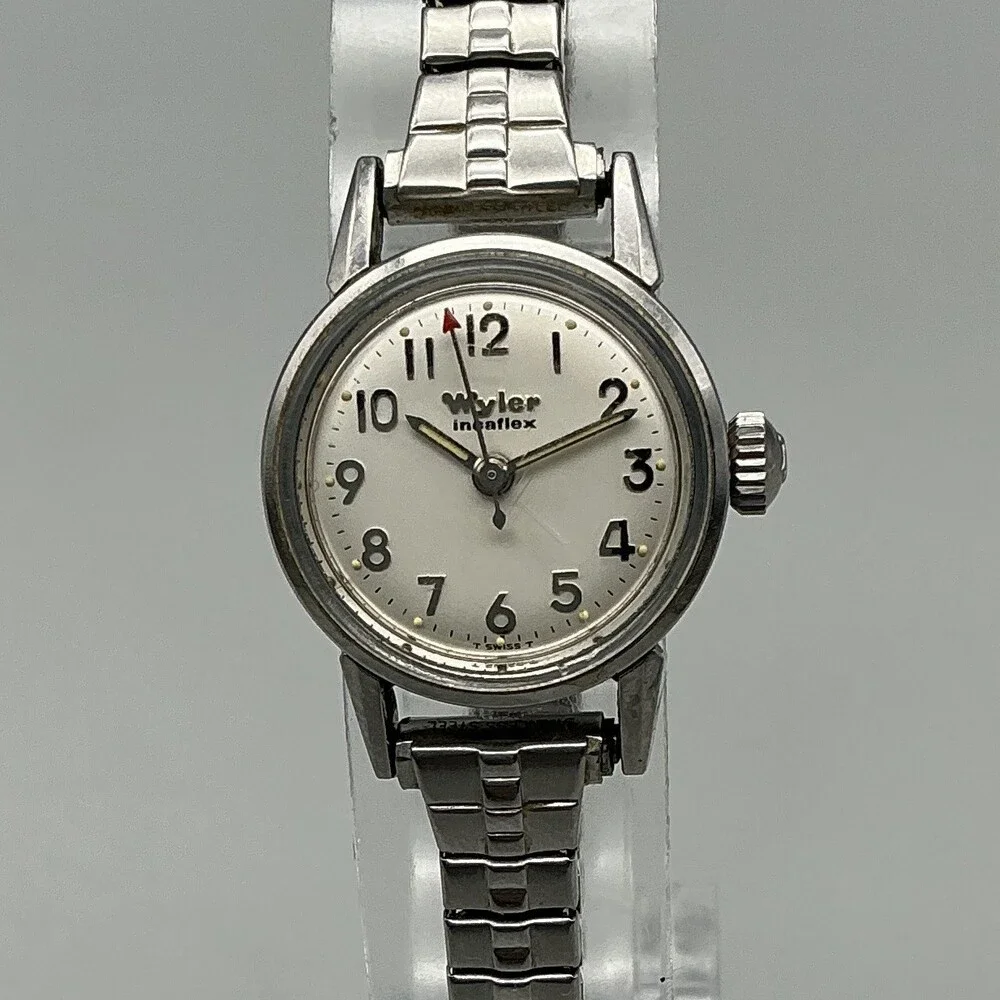 Vintage Wyler Incaflex Womens Watch 20mm Silver Tone Manual Wind Stretch